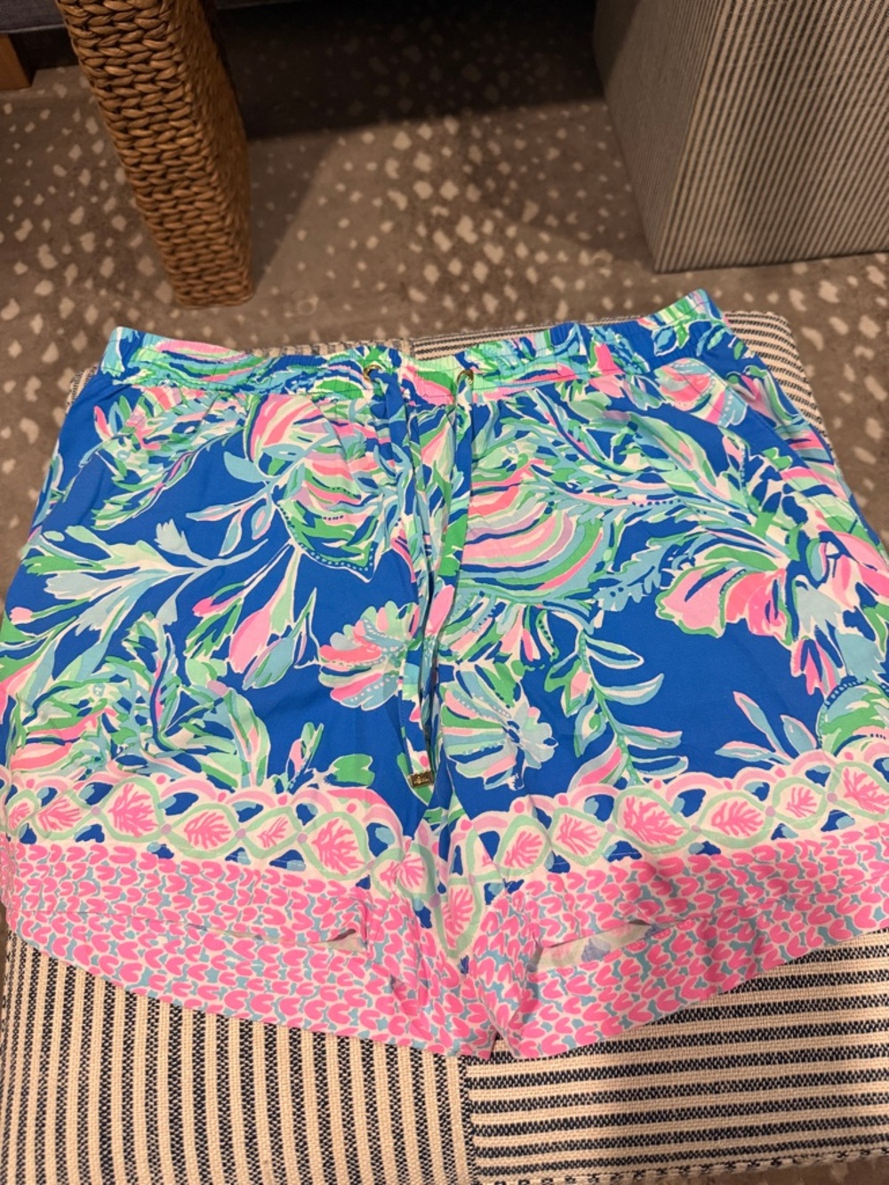 Lilly Pulitzer Blue Floral Drawstring Athletic Shorts